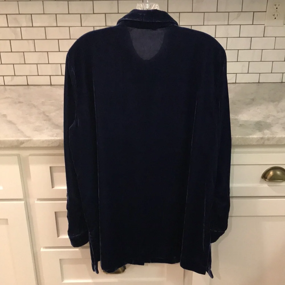 John Mark Button Up Shirt Womens Large Blue Velvet Tunic Top Lagenlook Classic - Picture 3 of 8